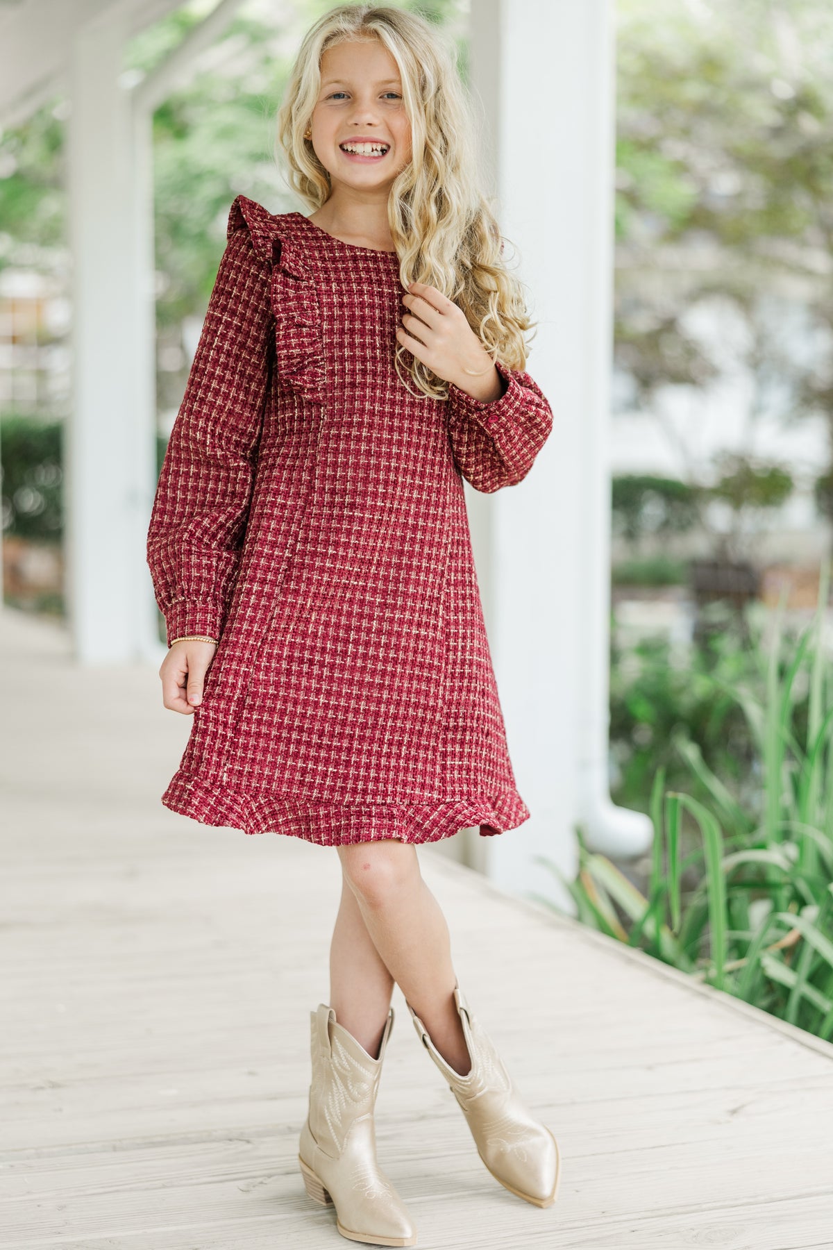 Girls: It's All You Burgundy Red Tweed Dress, (10/12) - The Mint Julep Boutique