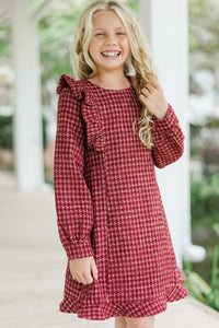 Girls: It's All You Burgundy Red Tweed Dress