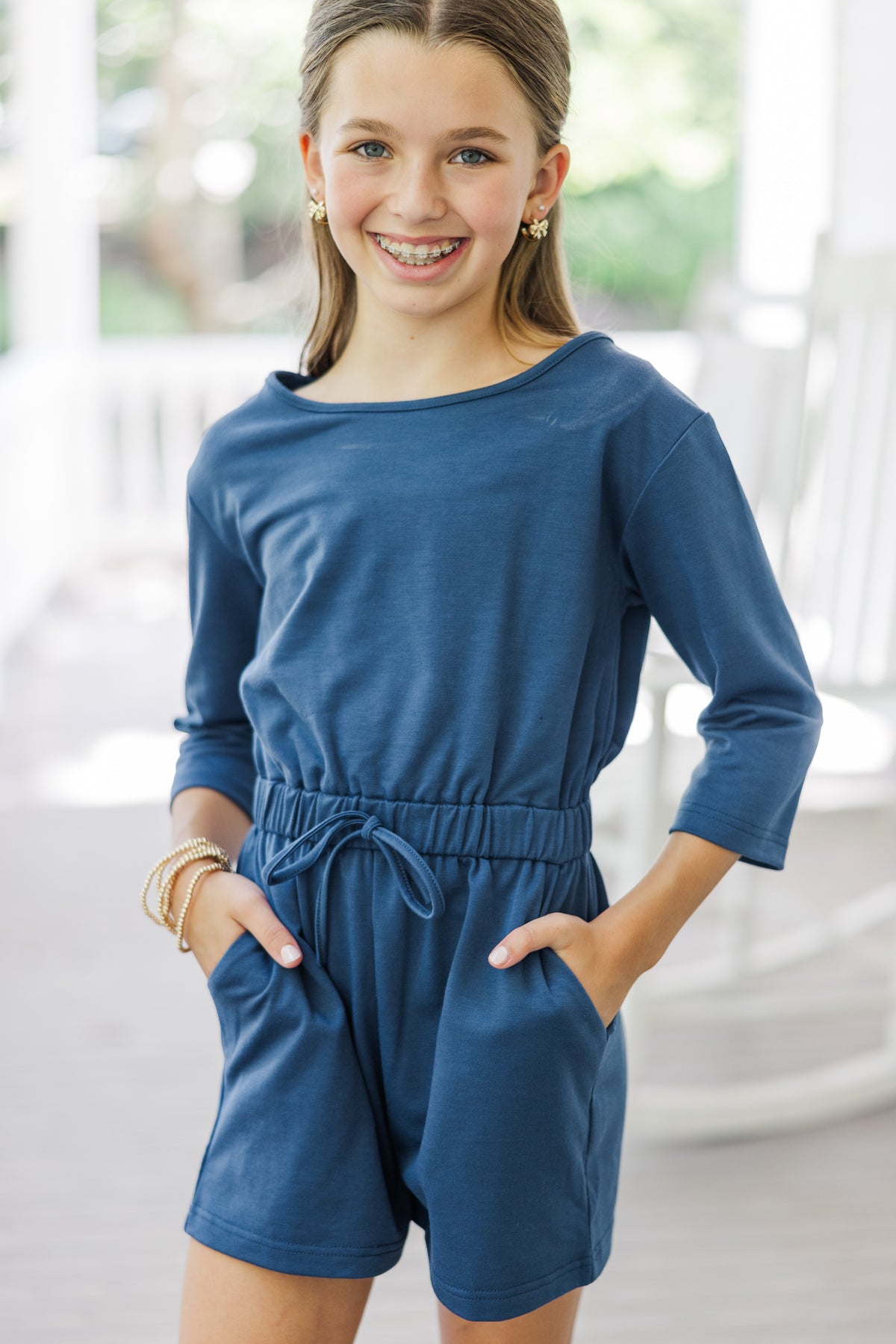 Girls Rompers Girls: The Poolside Navy Blue Romper – Shop the Mint