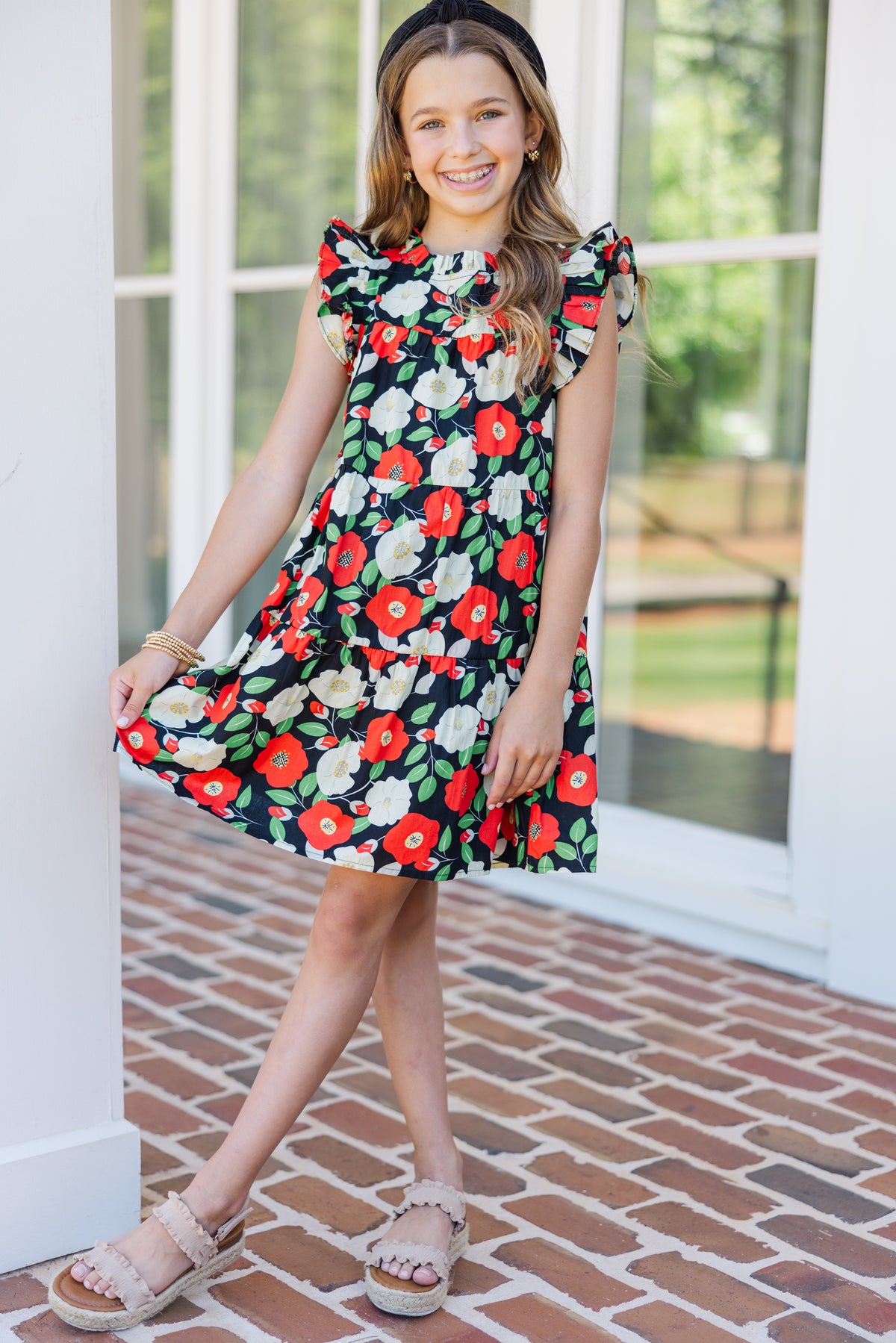 Girls: Sweet Nature Black Poppy Floral Babydoll Dress – Shop