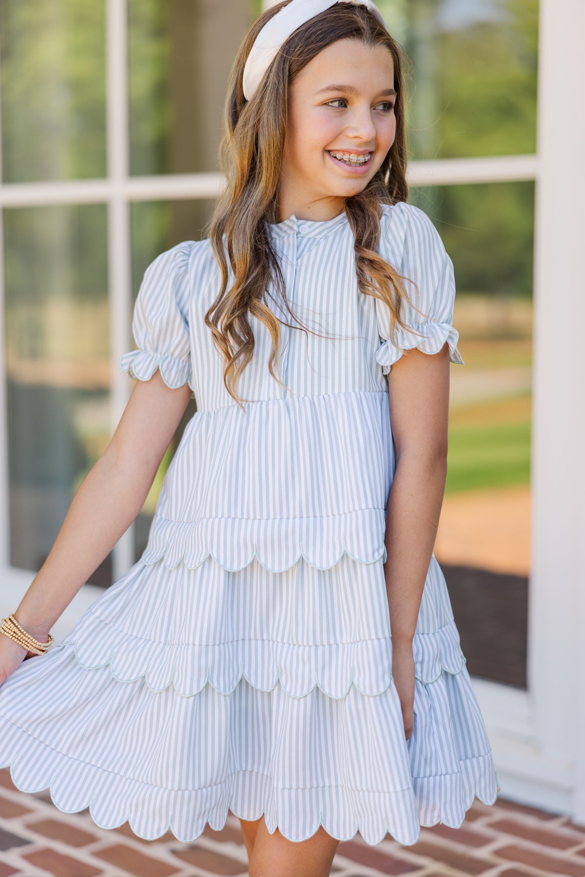 Girls Perfectly Paired Olive Green Striped Dress Shop the Mint