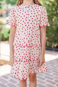 Girls: Perfectly Paired Cream Apple Print Dress