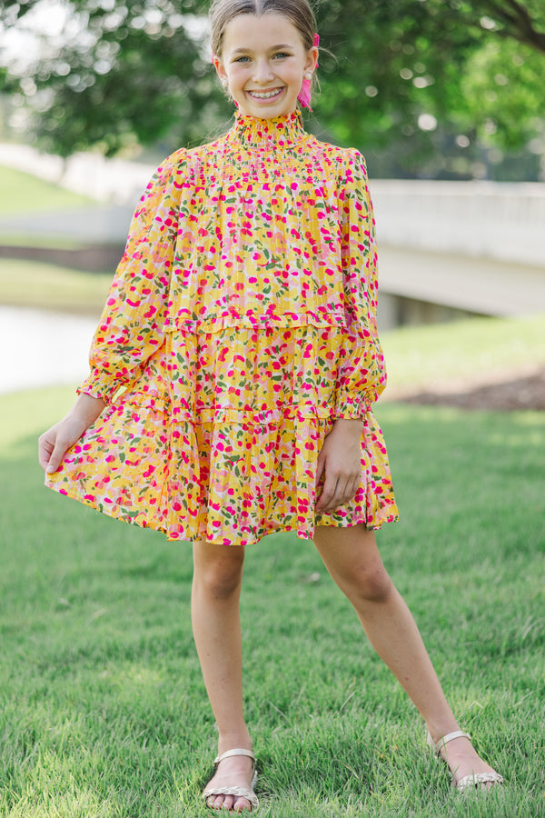 Girls: All About It Yellow Ditsy Floral Babydoll Dress