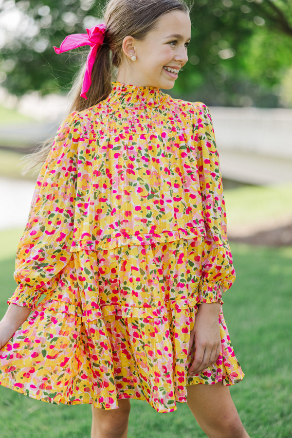 Girls: All About It Yellow Ditsy Floral Babydoll Dress – Shop the Mint