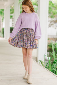 Girls: Can't Help But Love Lavender Purple Pearl Studded Sweater