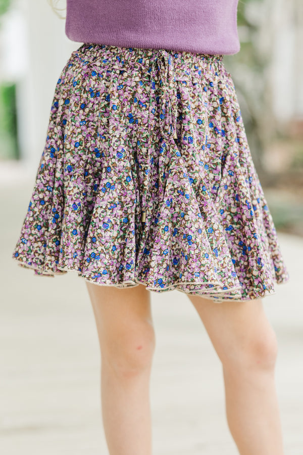 Girls: Look Your Way Blue/Purple Ditsy Floral Ruffled Skort