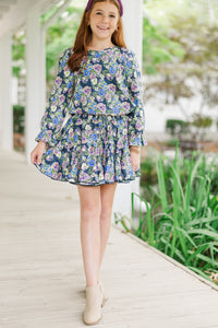 Girls: Look Your Way Navy Blue Floral Ruffled Skort