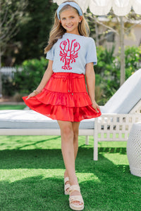 Girls: Take The Leap Coral Red Satin Skort