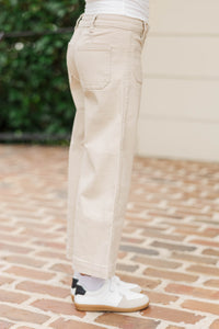 Girls: Give It Your All Taupe Wide Leg Denim