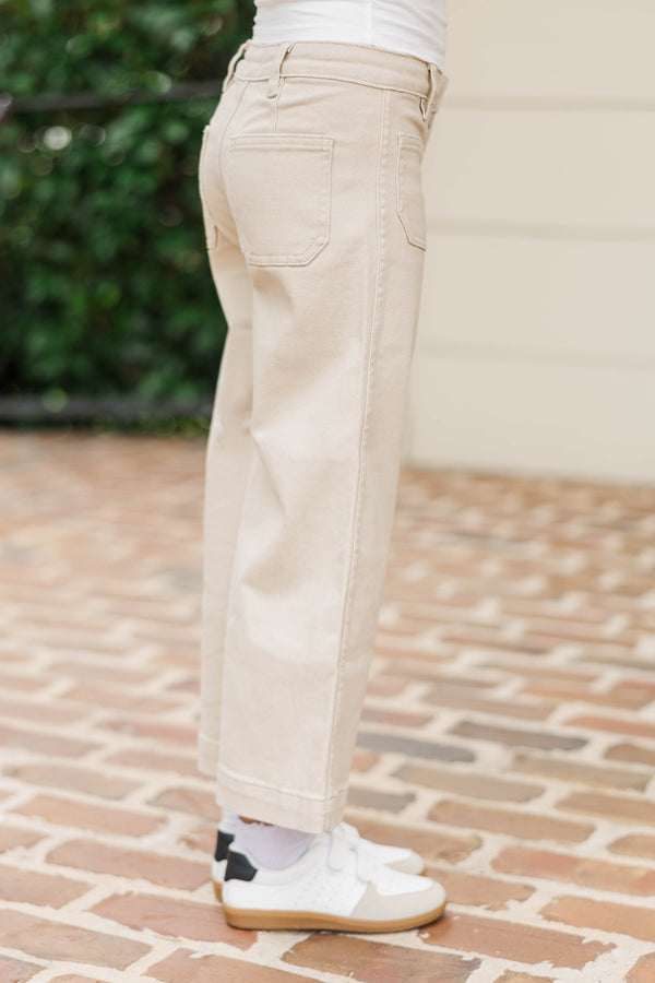 Girls: Give It Your All Taupe Wide Leg Denim