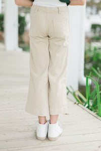 Girls: Give It Your All Taupe Wide Leg Denim