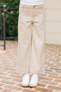 Girls: Give It Your All Taupe Wide Leg Denim