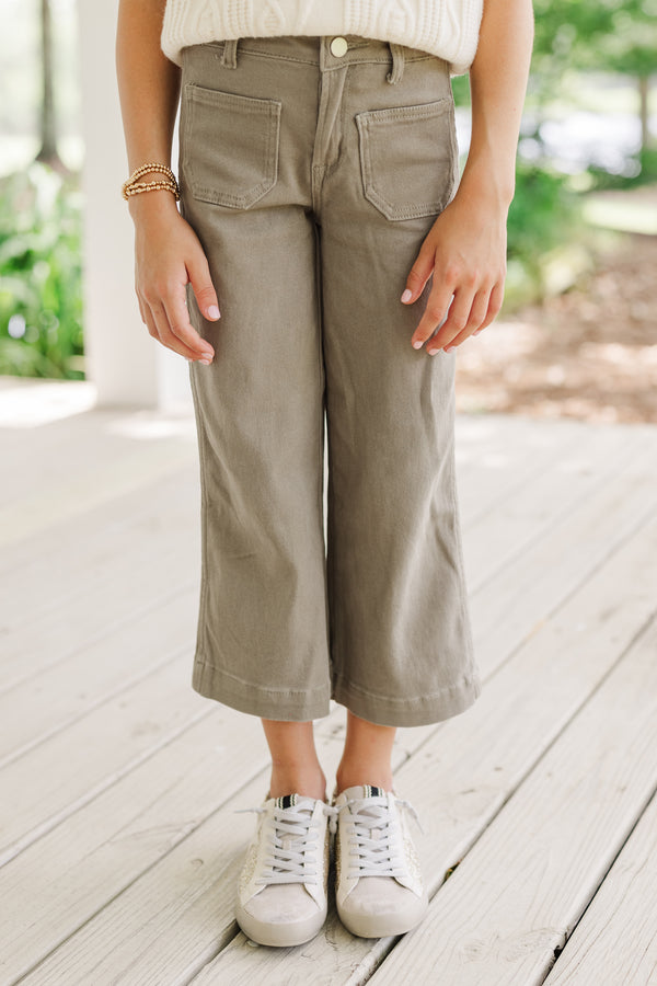 Girls: Give It Your All Olive Green Wide Leg Denim