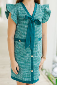 Girls: The Princess Green Tweed Shift Dress