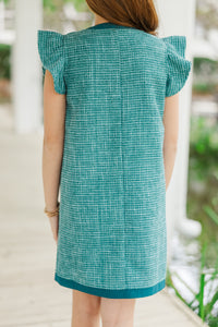 Girls: The Princess Green Tweed Shift Dress