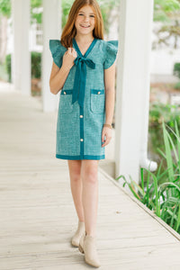 Girls: The Princess Green Tweed Shift Dress