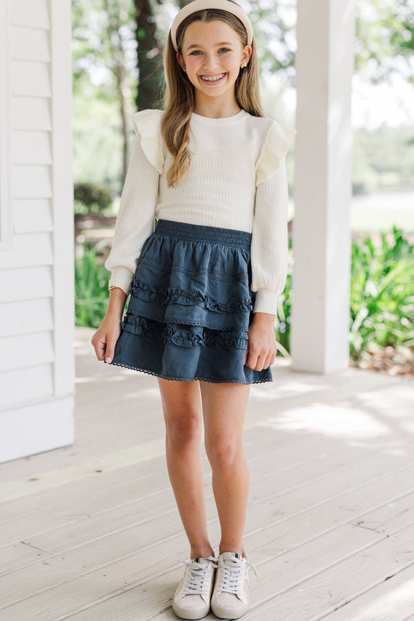 Girls: Reach Out Ivory White Ruffled Sweater