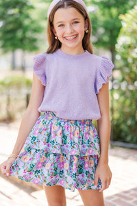 Girls: Based On Truth Green Ditsy Floral Tiered Skort