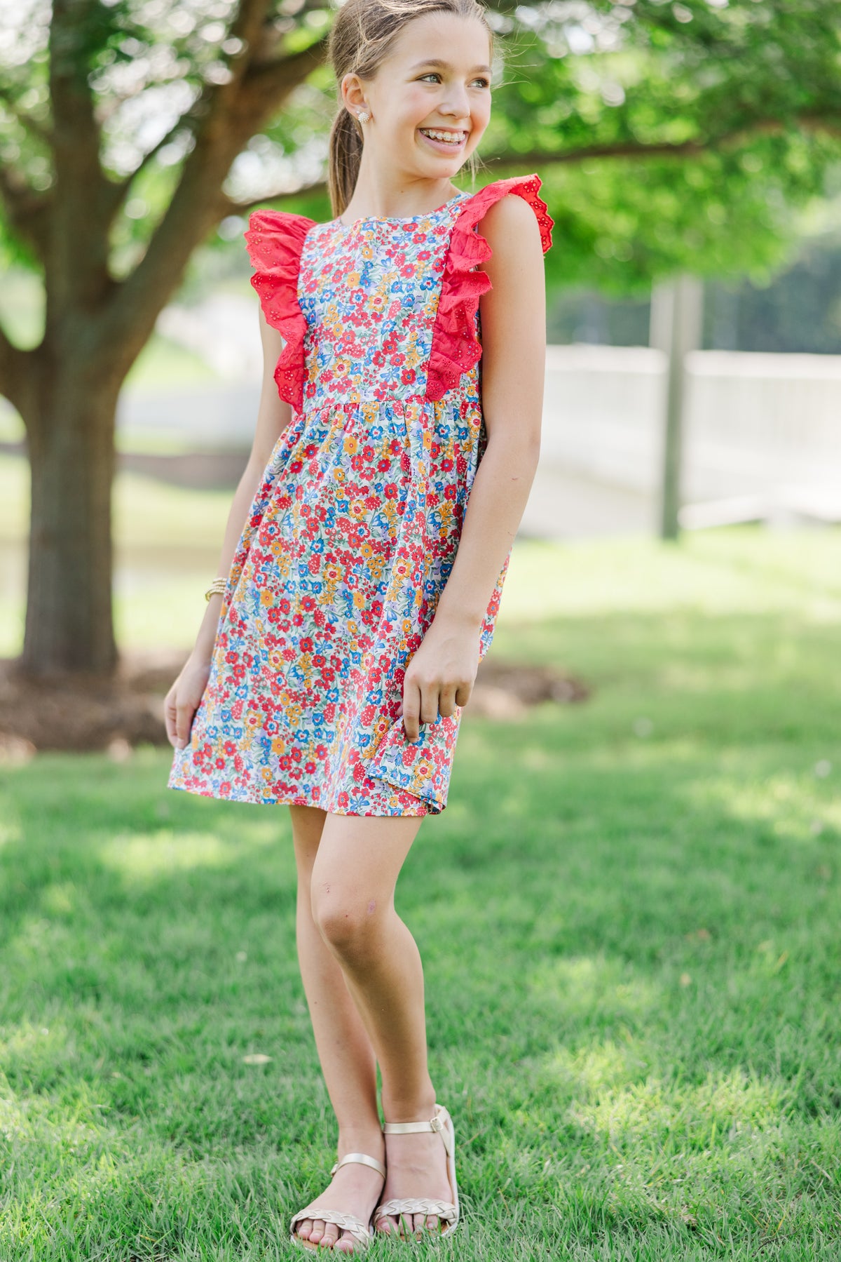 Girls: Quick Learner Red Ditsy Floral Ruffled Dress – Shop the Mint