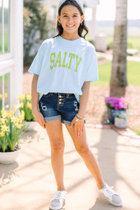 Girls: Salty Blue Oversized Graphic Tee
