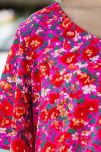 New Levels Fuchsia Pink Ditsy Floral Blouse
