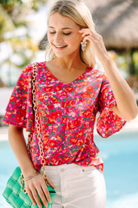 New Levels Fuchsia Pink Ditsy Floral Blouse