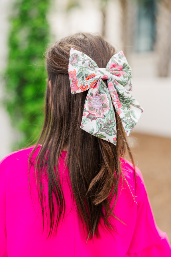 Bohemian Gemme: Pink and Green Floral Hair Bow