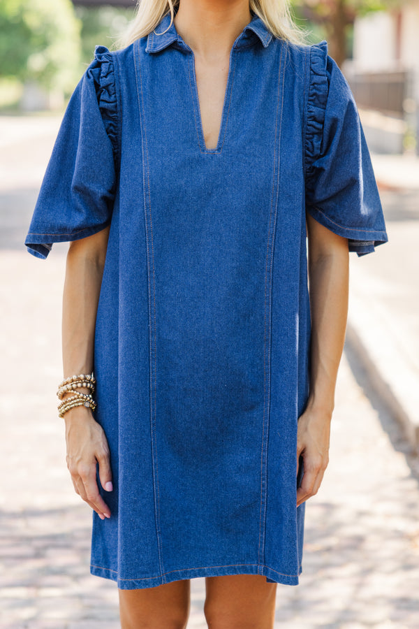 dark wash denim dress Meet You There Dark Wash Denim Dress, Small - The Mint Julep Boutique