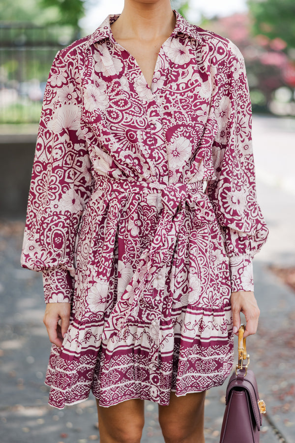 Sweet New Day Sangria Red Floral Dress