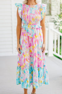 Face The Day Pink Abstract Maxi Dress