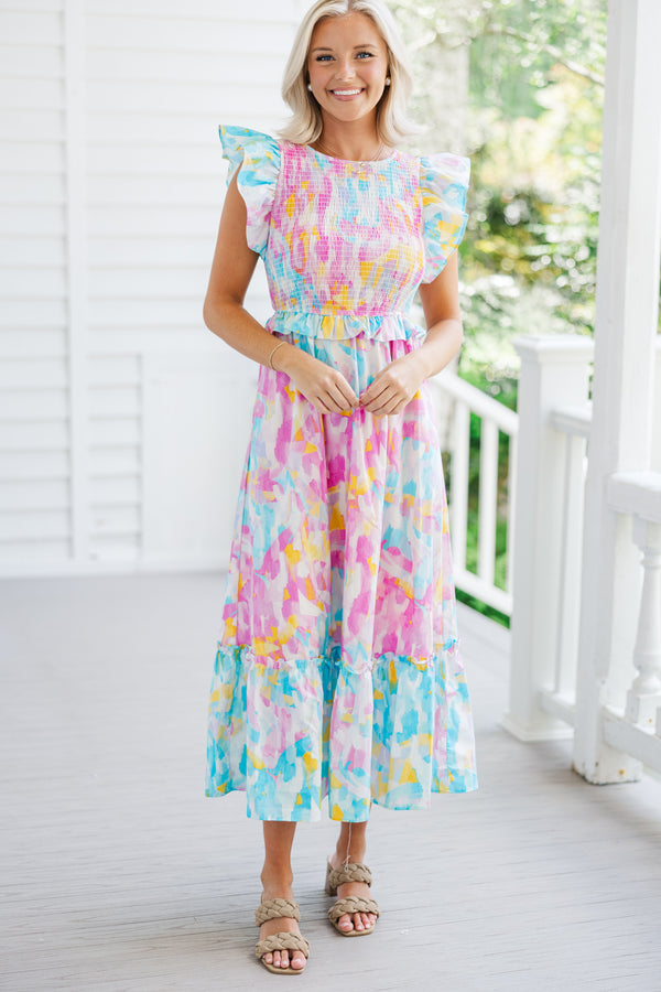 Face The Day Pink Abstract Maxi Dress