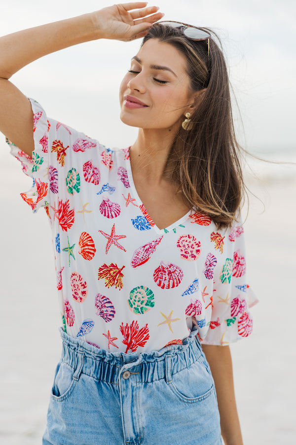 Down By The Sea Ivory White Printed Top