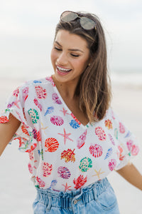 Down By The Sea Ivory White Printed Top