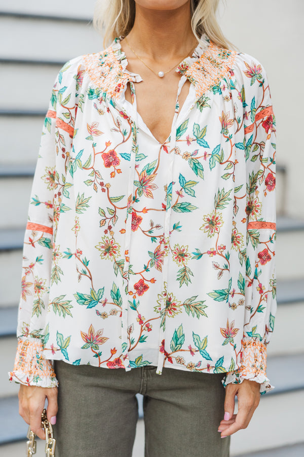 You Know Best Ivory White Floral Blouse