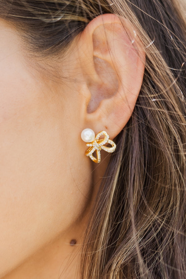 Treasure Jewels: Tied With A Bow Gold Pearl Earrings
