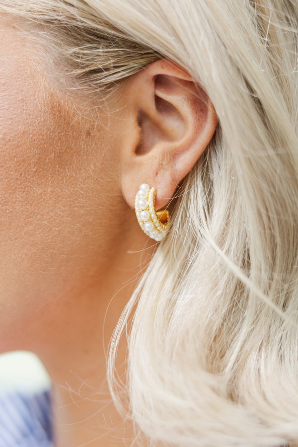 Treasure Jewels: Just Watch Gold Pearl Hoop Earrings