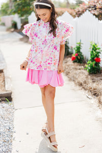 Girls: On My Heart Pink and Green Ditsy Floral Blouse