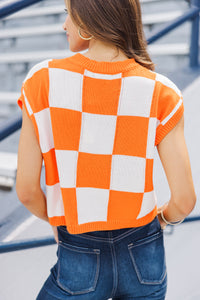 Sing Along Orange Checkered Sweater