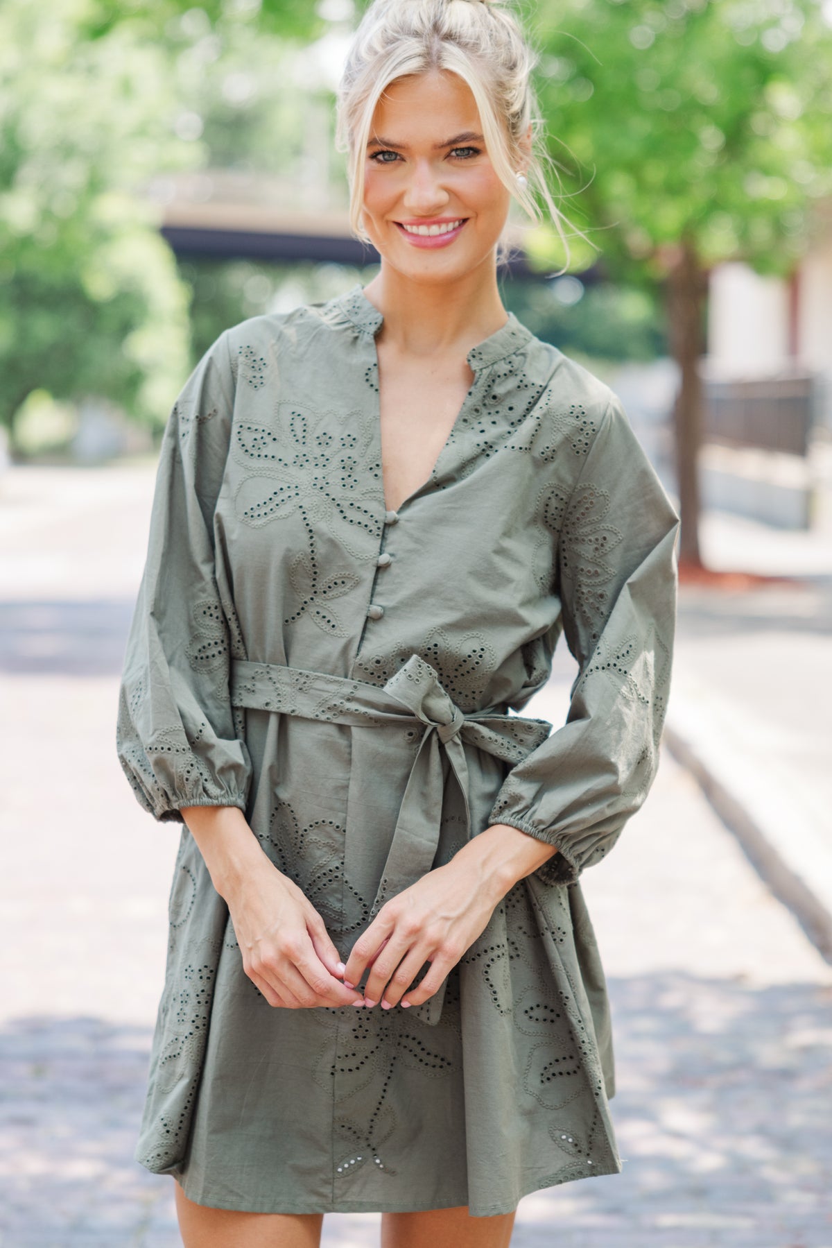 olive green eyelet dress Olive Eyelet Delaney Dress