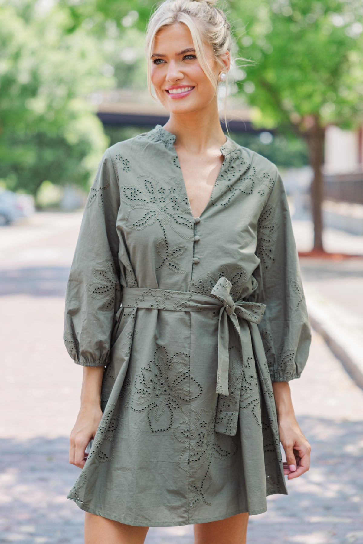 green emerald velvet dress On This Day Olive Green Eyelet Dress – Shop the Mint