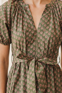 Pinch: Make Your Day Dark Olive Printed Midi Dress