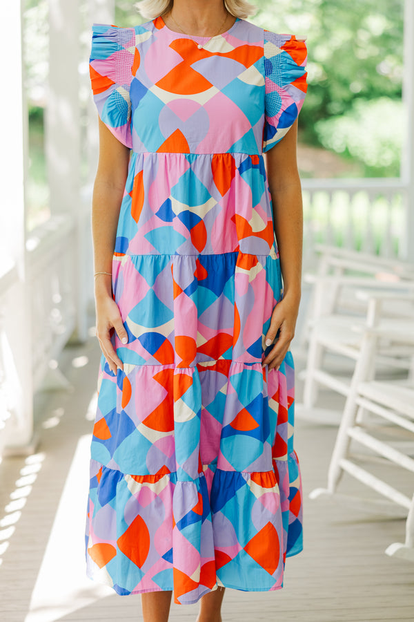 Feeling Your Best Pink Abstract Midi Dress