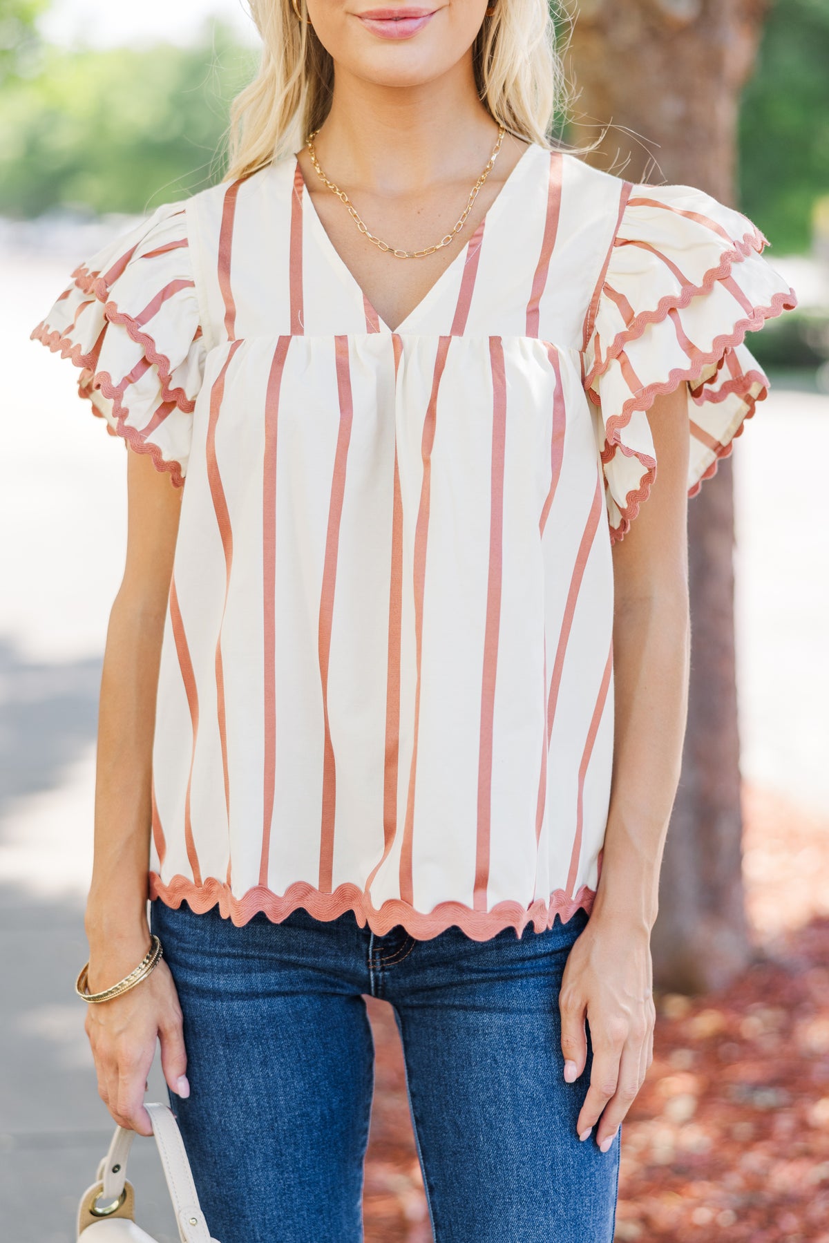 2186 Orange Striped Blouse