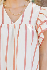 As It Happens Rust Orange Striped Blouse