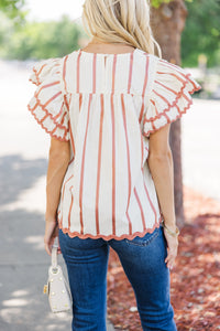 As It Happens Rust Orange Striped Blouse