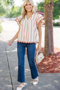 As It Happens Rust Orange Striped Blouse