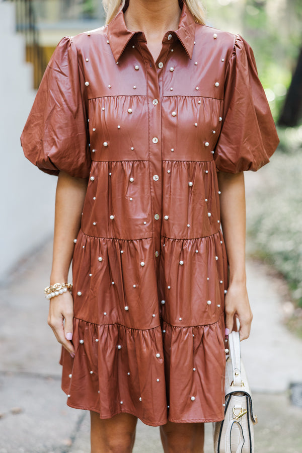 You're The Reason Camel Brown Embellished Dress