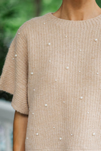 See You Soon Taupe Brown Embellished Sweater