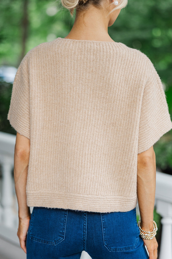 See You Soon Taupe Brown Embellished Sweater