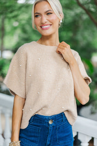 See You Soon Taupe Brown Embellished Sweater